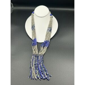 Himalayan Gems Blue Potay Beaded Tassel Necklace 23 Inch